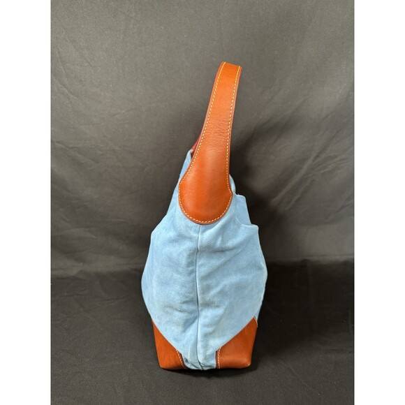 Dooney & Bourke Sky Blue Suede Hobo Bag Logo Lock Key Fob Coin Purse - Picture 6 of 16